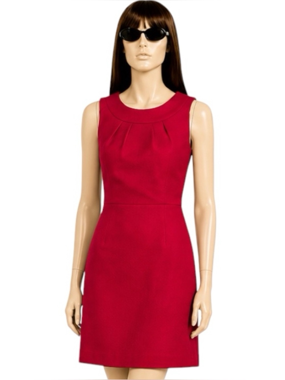 Talbots Red Wool Blend Sleeveless Sheath Dress Pleated Neckline 12P